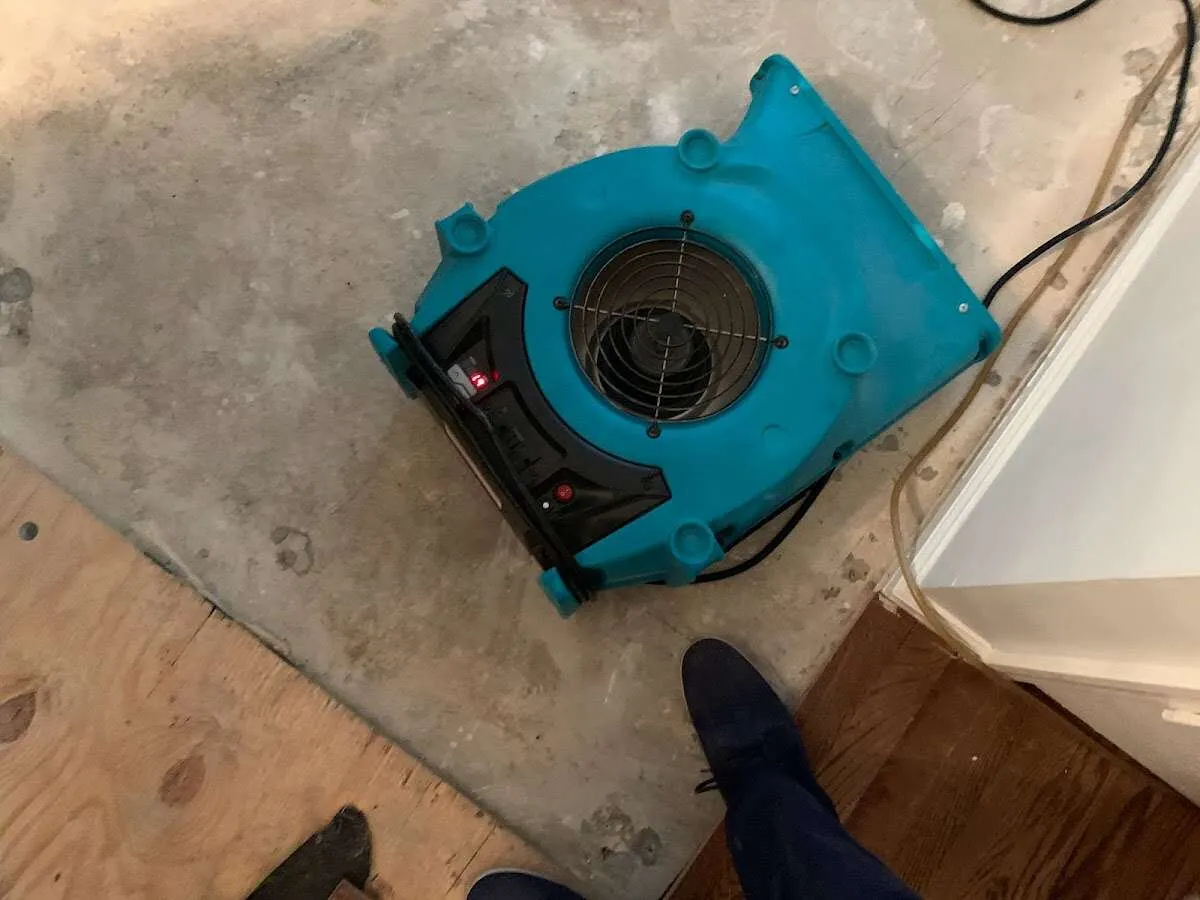 Air mover drying subfloor during Leak Detection & Repair in Margate City